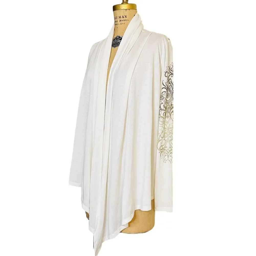 Cream and Turquoise studded Almost Famous Open Cardigan - Picture 2 of 9